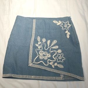 Moon River embroidered skirt in blue and white.